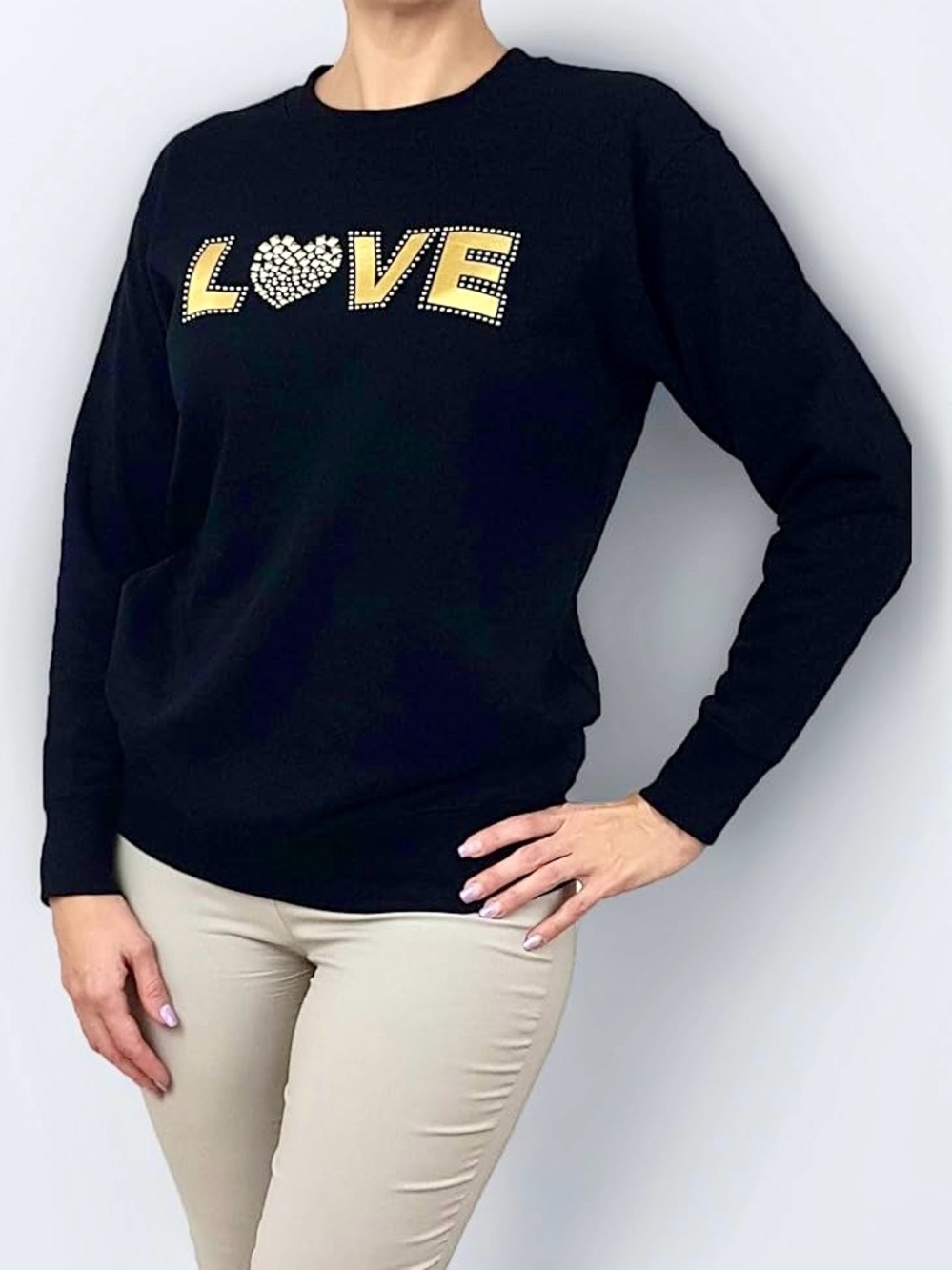 MICHAEL Michael Kors Black Sweatshirt with Gold Studded LOVE Logo